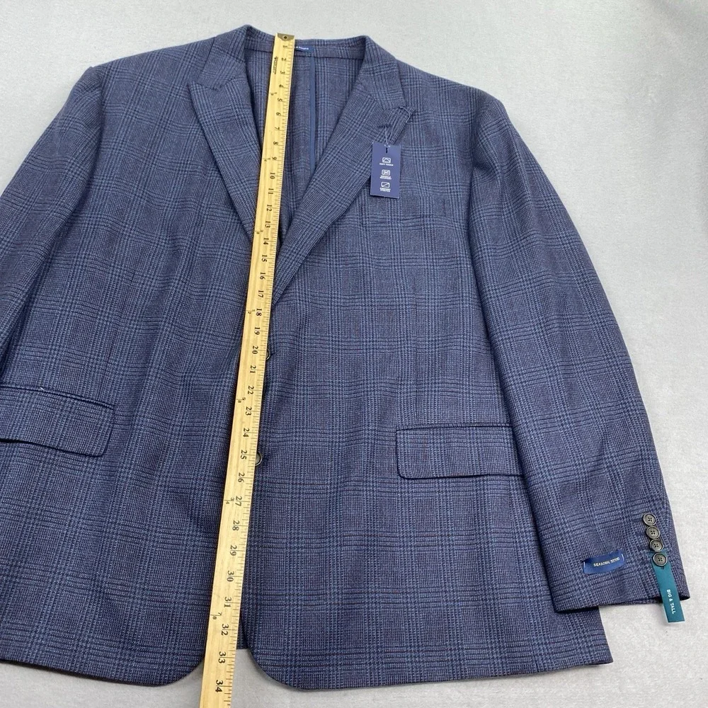 Stafford Jacket Mens 54R Blue 2 Blazer Glen Plaid Wool Blend Sport Coat
